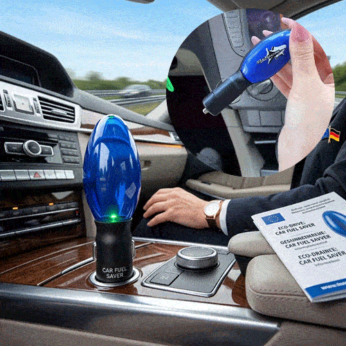Driver holding the Auto Fuel Saver Device near the steering column